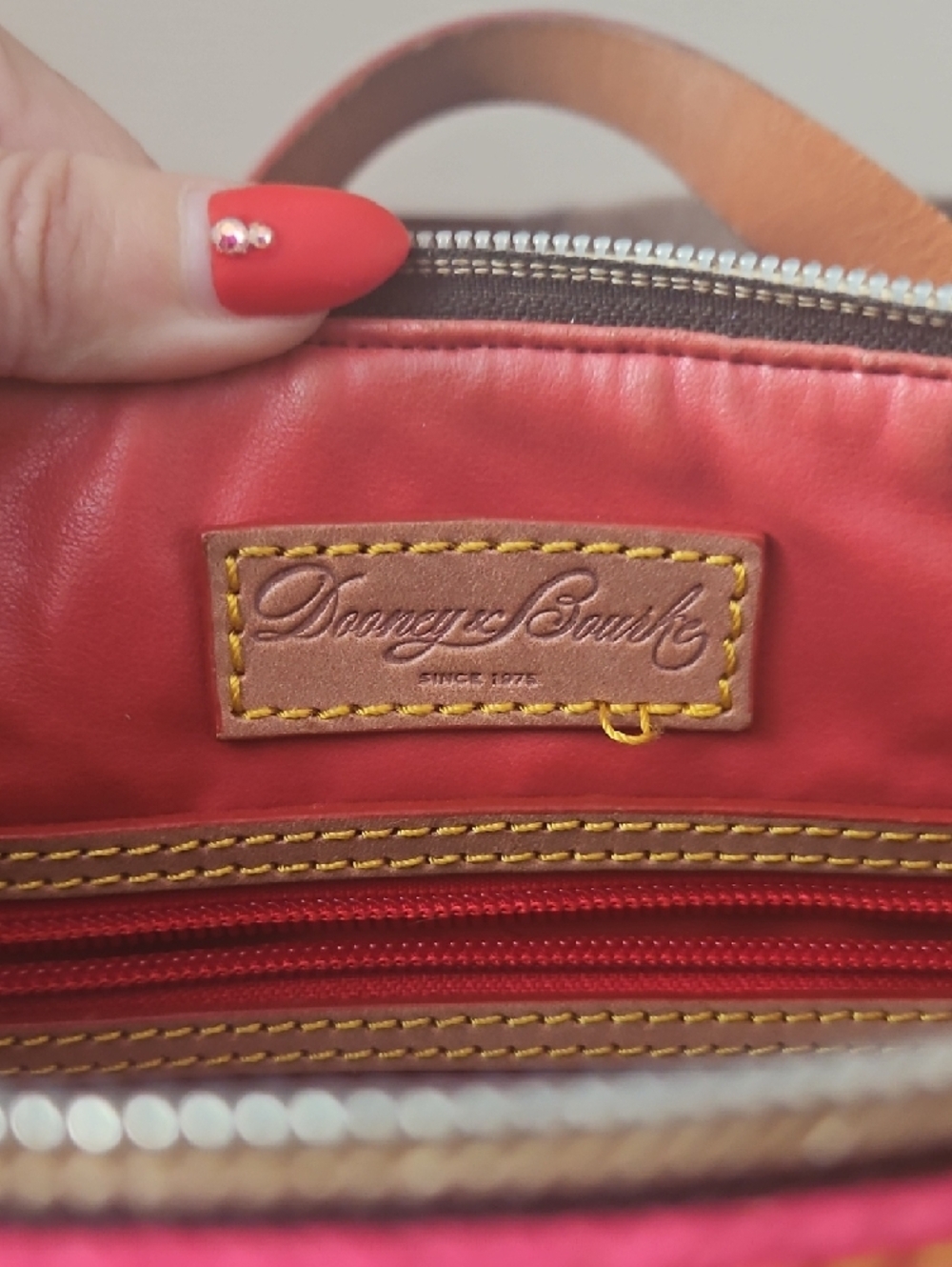 Dooney & Bourke Hot Pink Leather Tote with Tan Handles - Picture 7 of 11